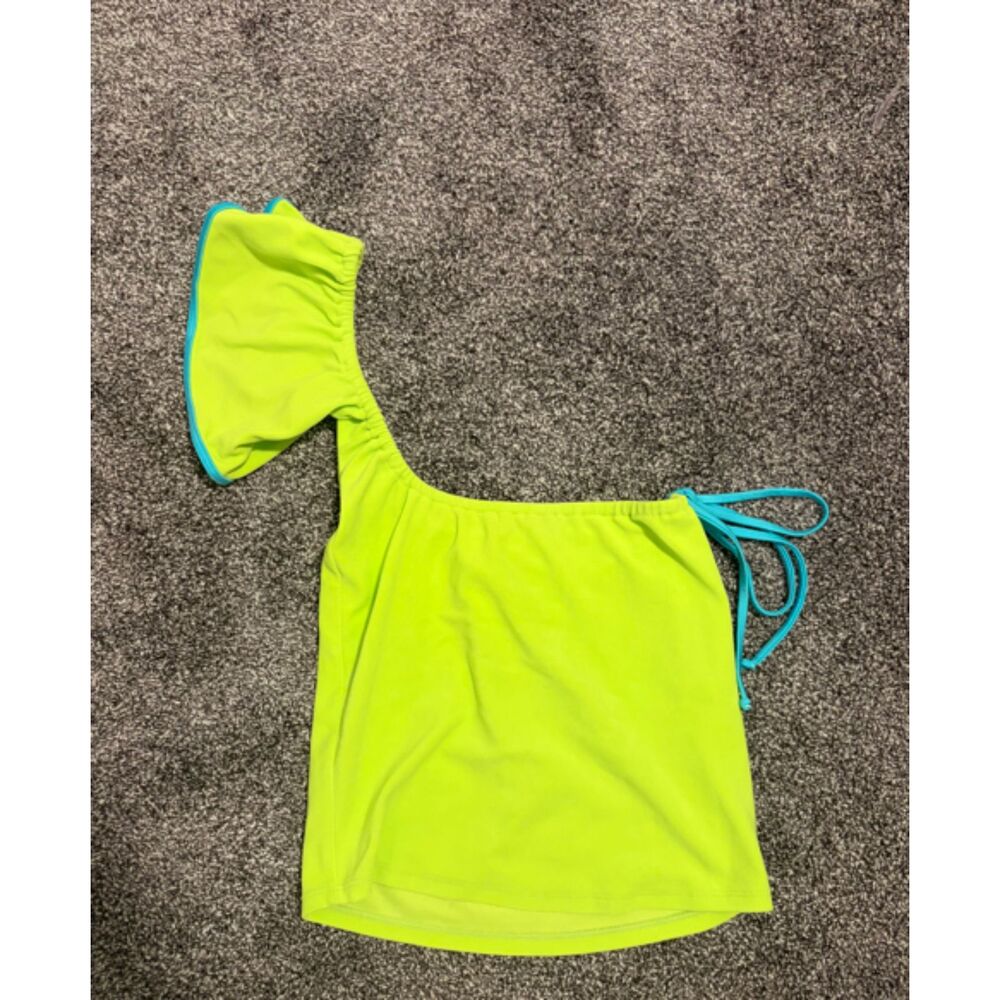 Frankies Bikinis Asymmetrical Neon Terry Cloth Fitted Top Size Small